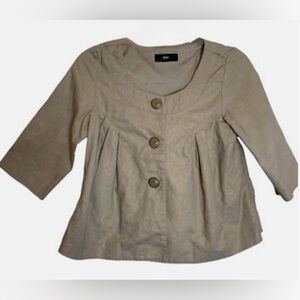 Mossimo Blouse Womens Pleated Button Up Beige with Gold Tone 3/4 Sleeve Linen